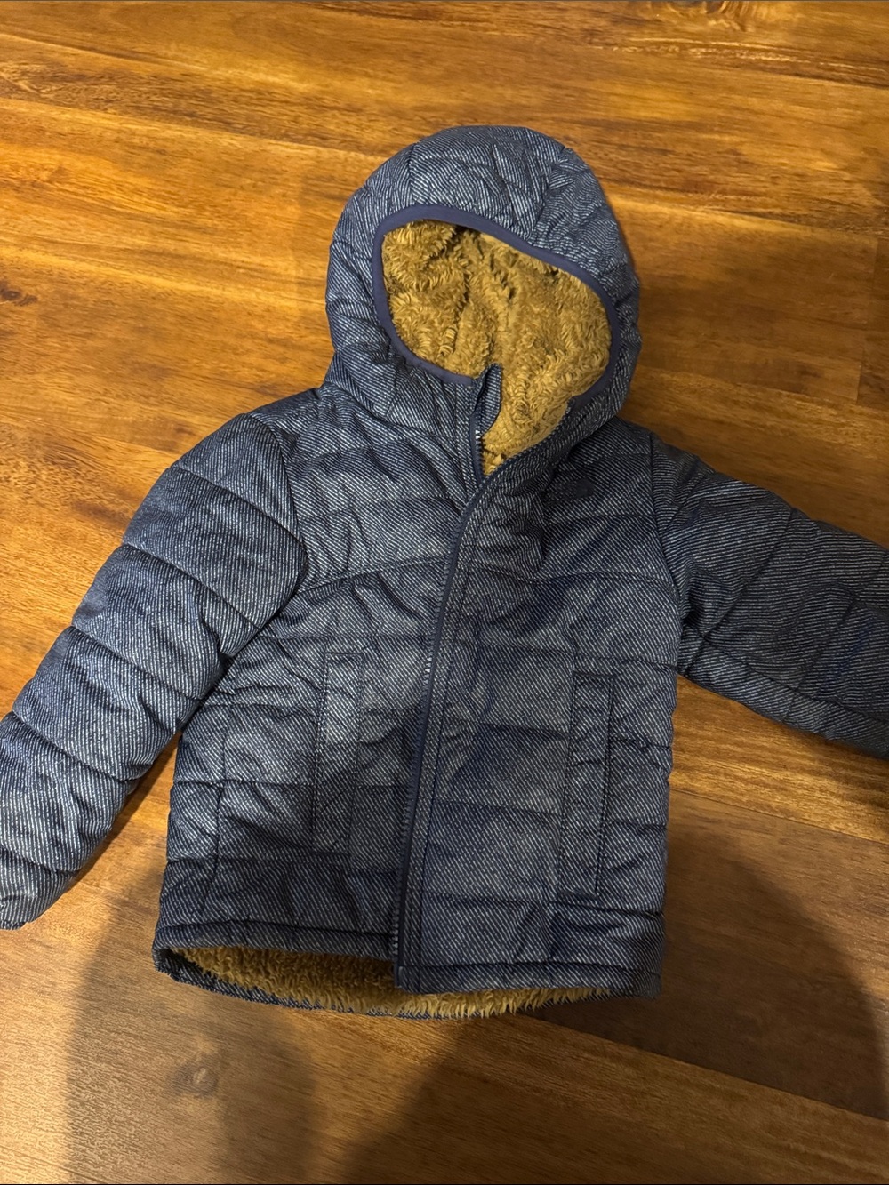 Kids Hooded Puffer Jacket with Faux Fur Lining - Blue